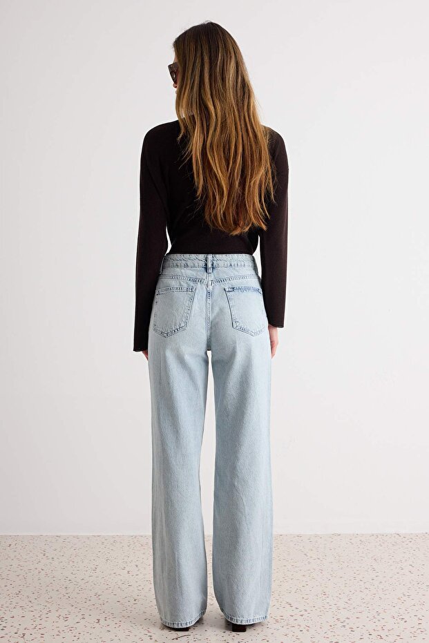 Mavi Yüksek Bel Straight Düz Kesim %100 Pamuk Non-Stretch Jeans TWOSS22JE0242 - 4