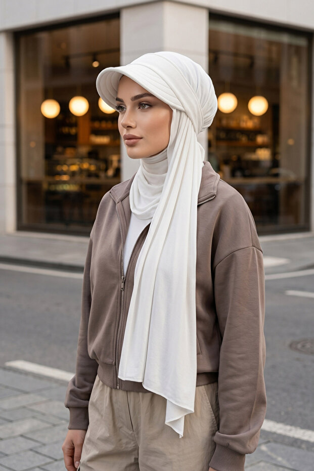 شال عملي من القطن الممشط مزود بحافة قابلة للإزالة وقابلة للتعديل ومضادة للانزلاق، SPS-1، كريمي
