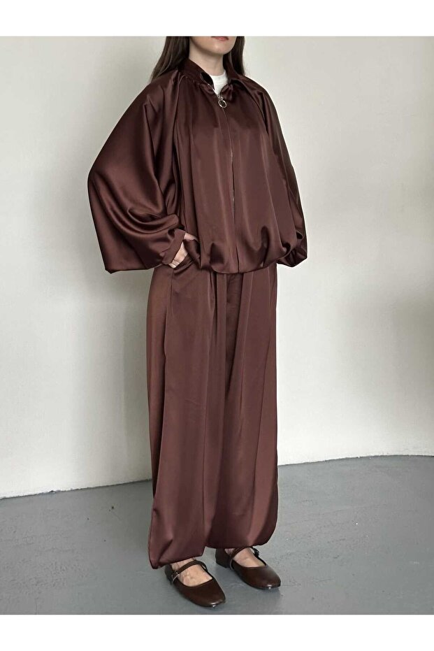 Satin Oversized Mold Jacket and Pants Double Suit