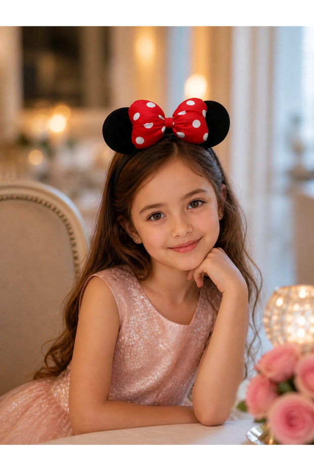 Minnie Mouse Style Red Polka Dot Ribbon Eared Crown – Compatible for Children & Adults