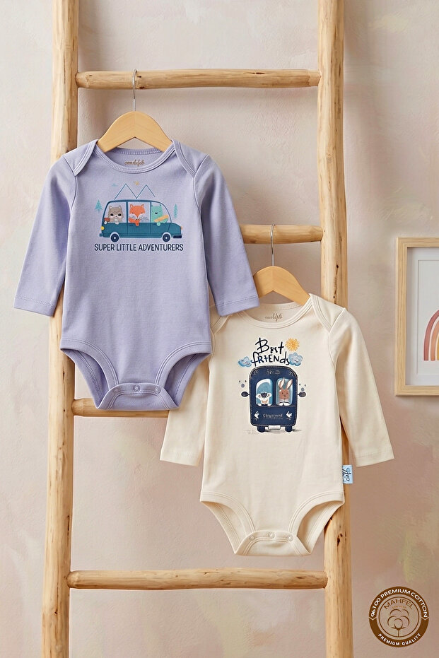2-Pack 100% Cotton''Car'' Organic Printed Snap Fastener Baby Bodysuit
