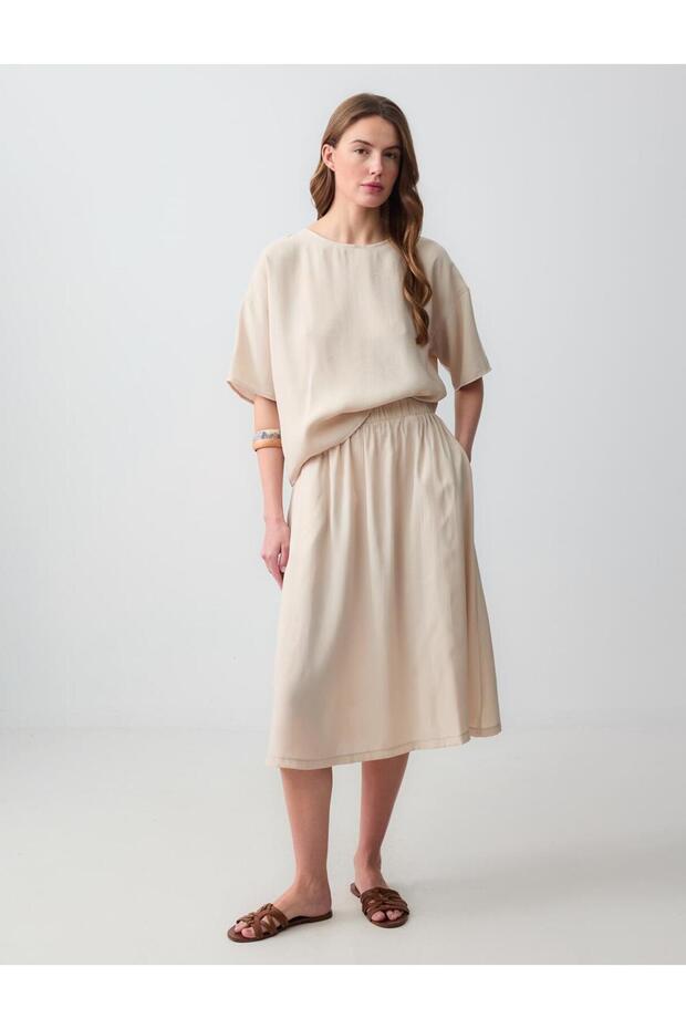 Mink Relaxed Cut High Waist Woven Midi Skirt