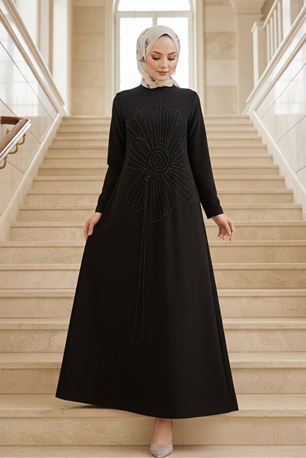 Zeral Stone Embellished Evening Dress 1200 - Black