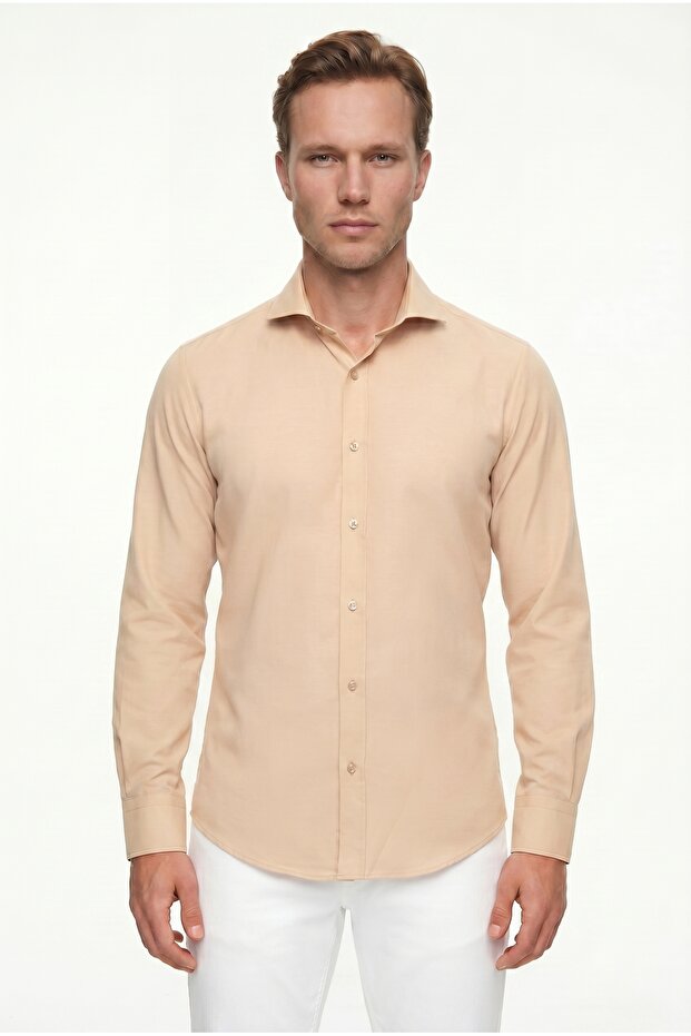 Ds Groom Slim Fit Beige Classic Tie Tie Long Sleeve Easy-Iron Shirt