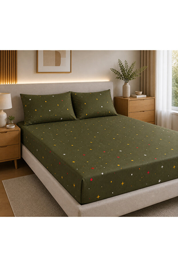 100% Cotton Fabric Fitted Sheet+Pillowcase Corner Depth 28-30 CM Soft Fabric New Season