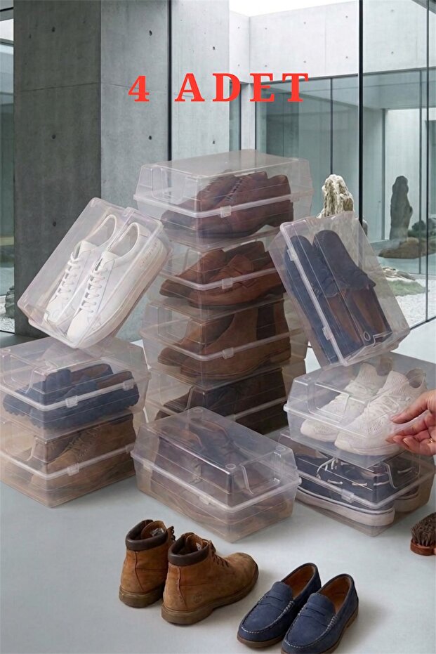 4 Pieces Men's Shoes Storage Box Large Size Luggage and Holiday Shoes Shoe Rack Organizer