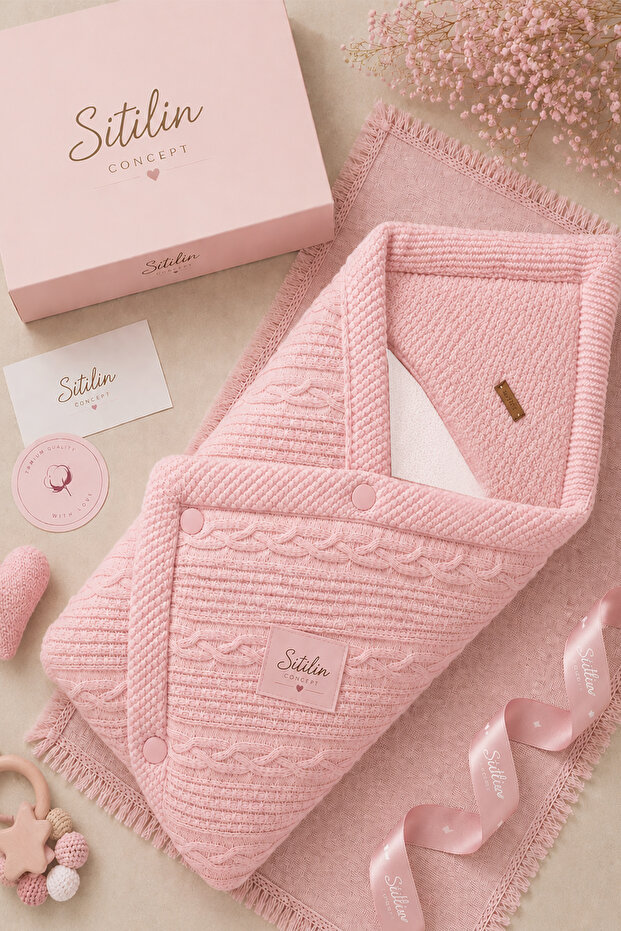 Baby Girl Swaddle Blanket Pink Knit Fabric Set Stl4617