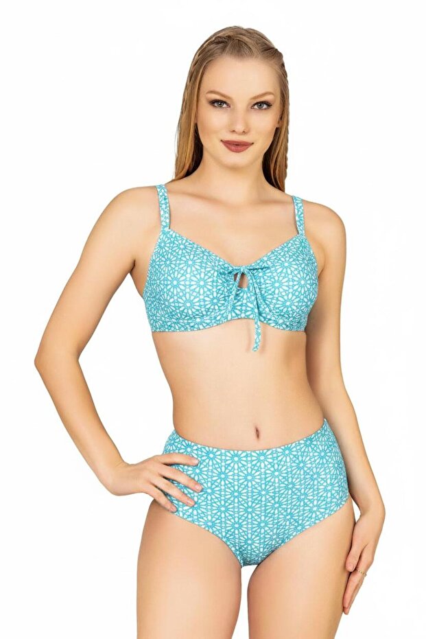 Women's Underwire Supported Plus Size Light Blue High Waist Bikini Set
