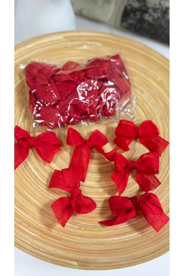 Linen Ribbon Ready Bow -20 Pieces-Red