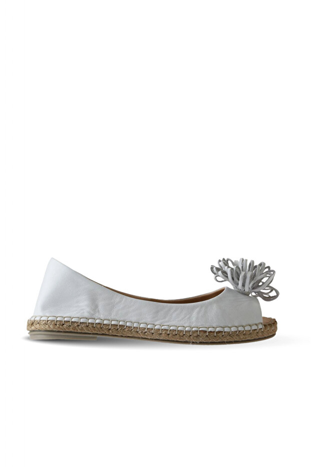 White Leather Women's Flat Ballerinas 01Ws4807