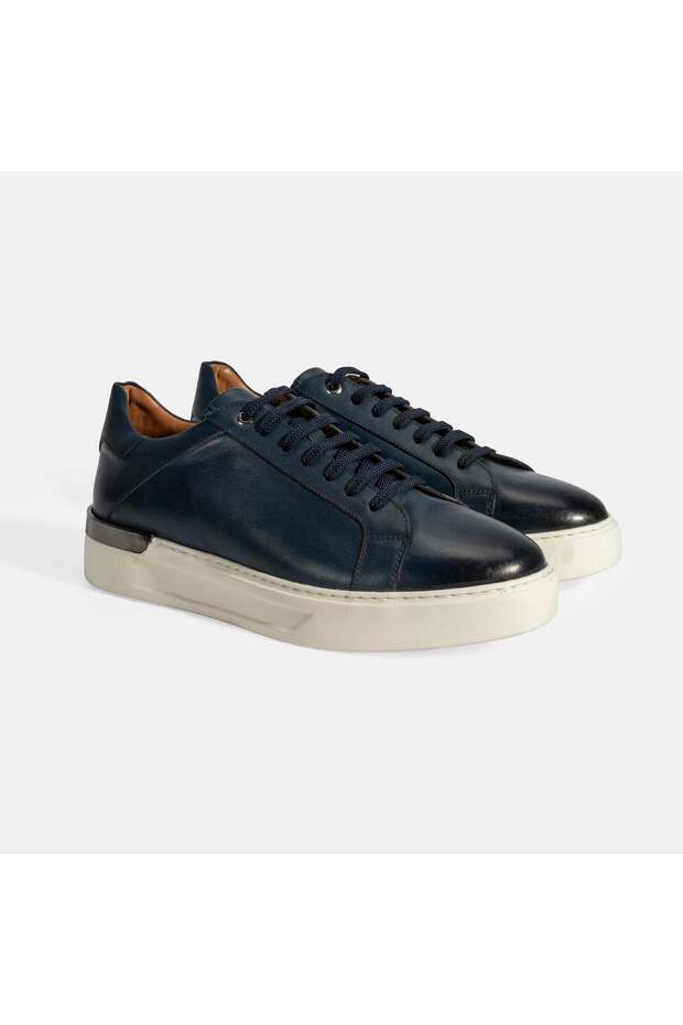 Men's Navy Blue Lace-Up Leather Casual Shoes