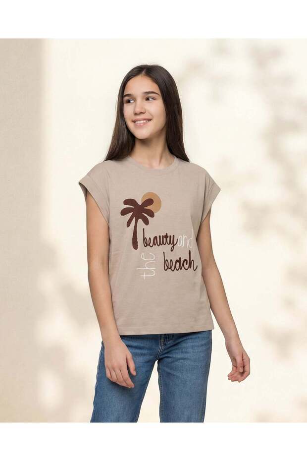 Senior Girls Beige Extended Sleeve Boxy Top With Rope Detail