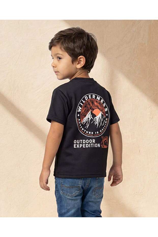 Boys Black Printed T-Shirt