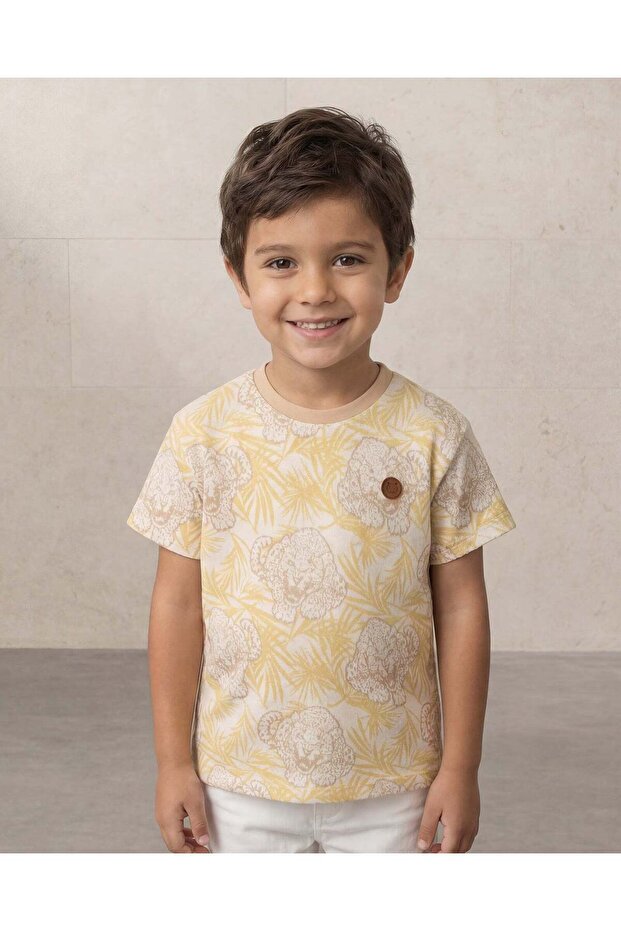 Boys Yellow Tiger Print T-Shirt