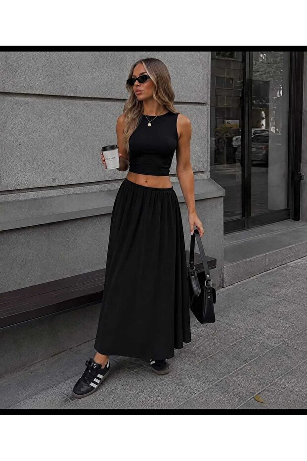 Elastic Long Slim Basic Skirt - 1