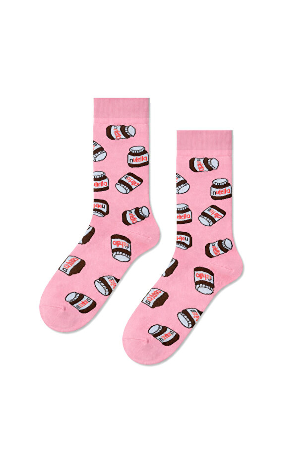 Pink Nutella Sever Patterned Colorful Socks - 1