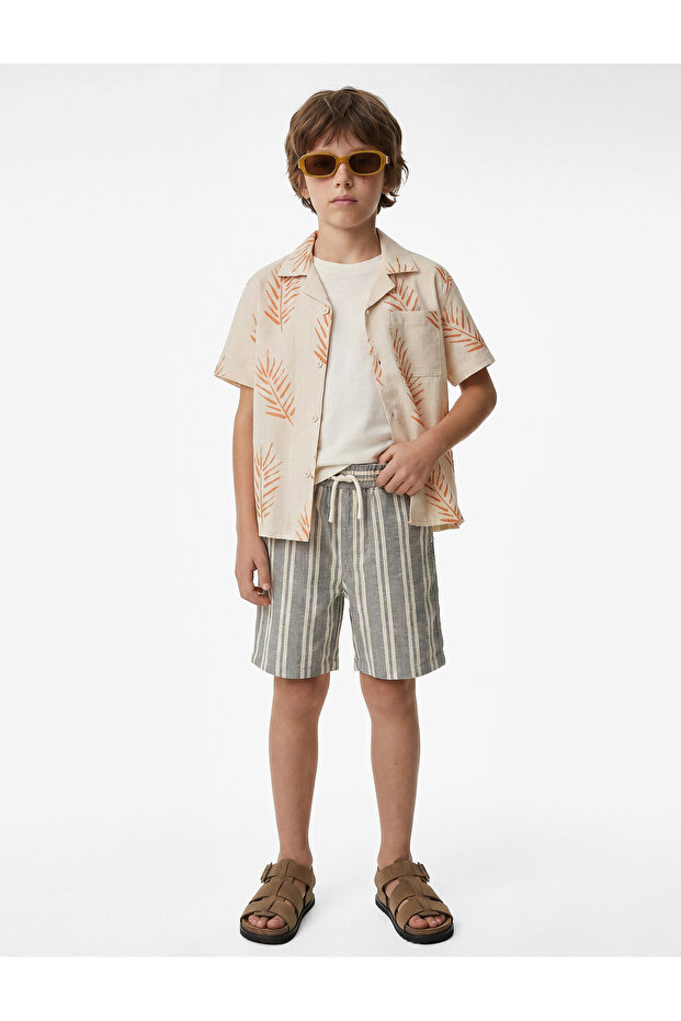 Cotton Lace-Up Waist Striped Shorts