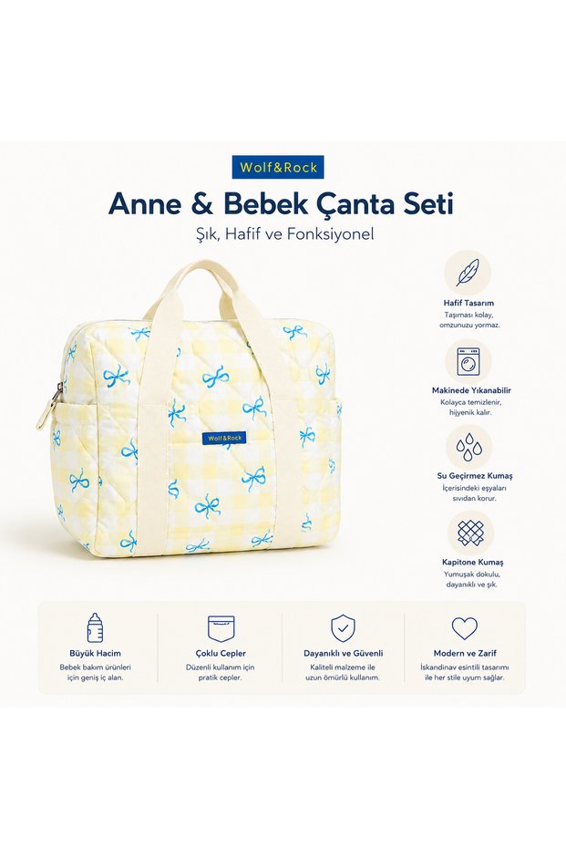 100% Quilted Waterproof Mother Baby Care Travel Bag and Organizer
