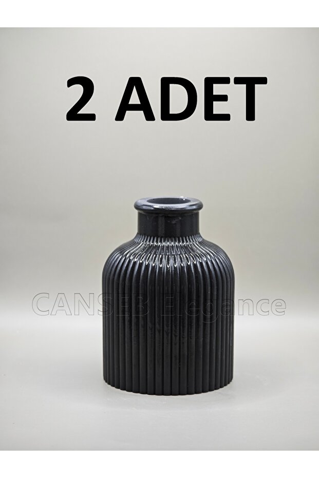 2 Pcs - 10cm Carbon Black - Striped Pampas Vase