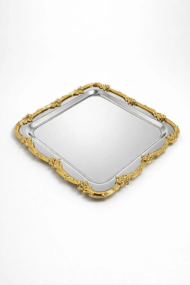 Square Silver Tray | Decorative Presentation and Serving Tray Without Feet 33 X 17