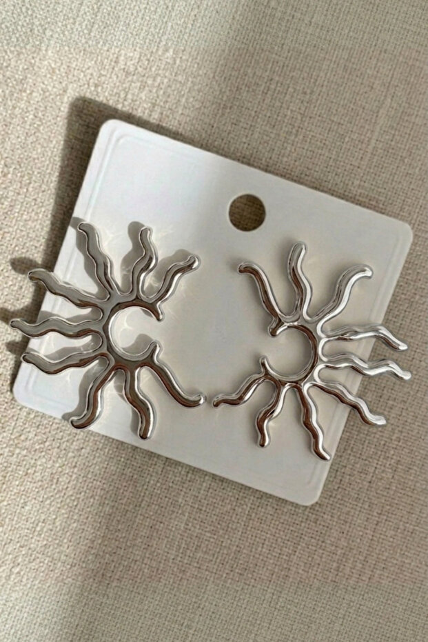 Silver Color Sun Modern Earrings