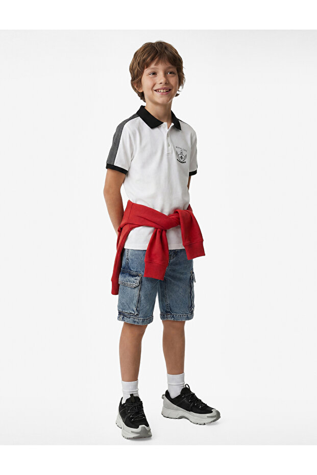 Cotton Color Block Polo Collar Short Sleeve T-Shirt