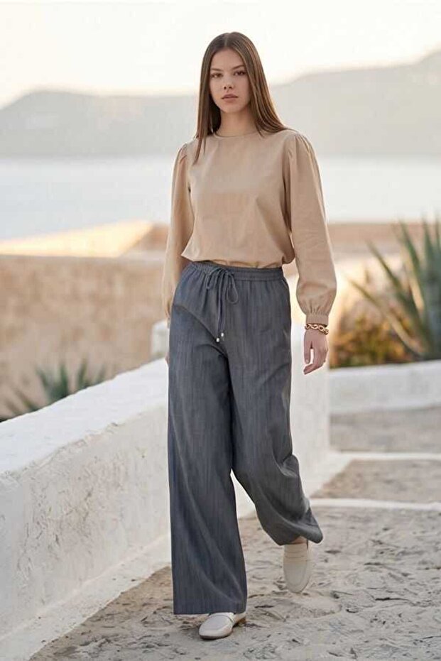 1105-Elastic Trousers Dark Gray