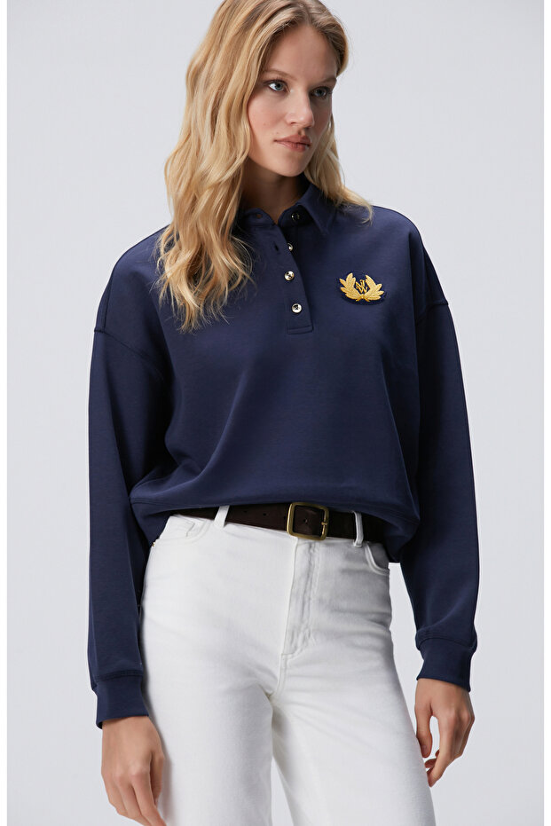 Lacivert Patch Detaylı Sweatshirt - 4