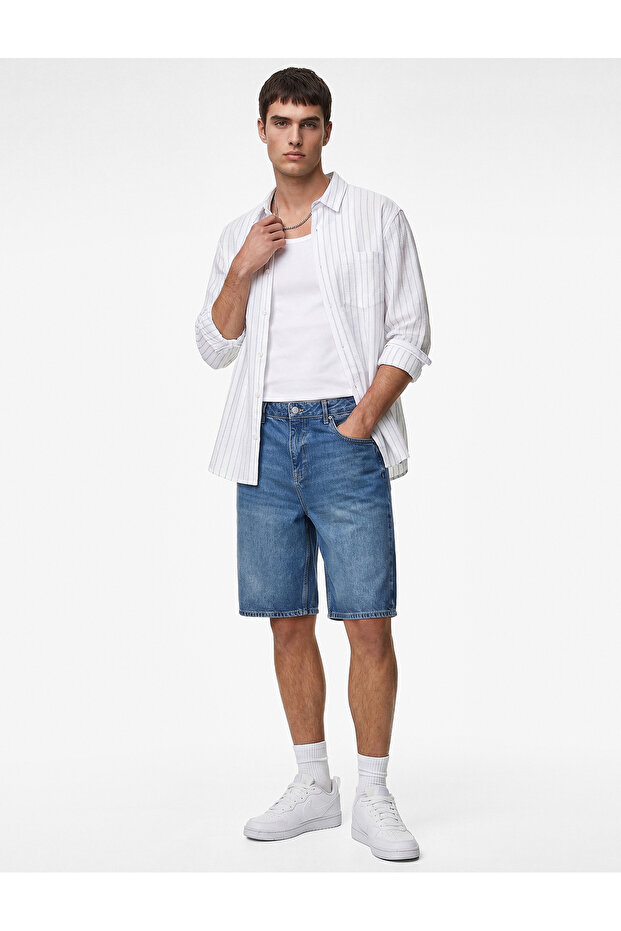 Cotton Regular Waist Comfortable Fit Pocketed Baggy Jean Shorts