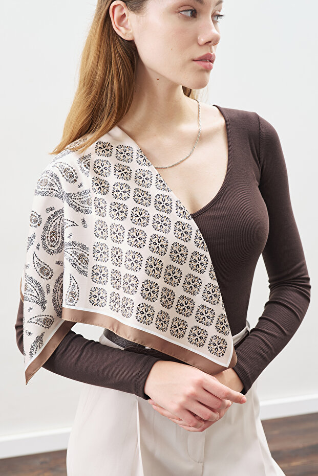 Patterned Medium Size Satin Scarf Saira