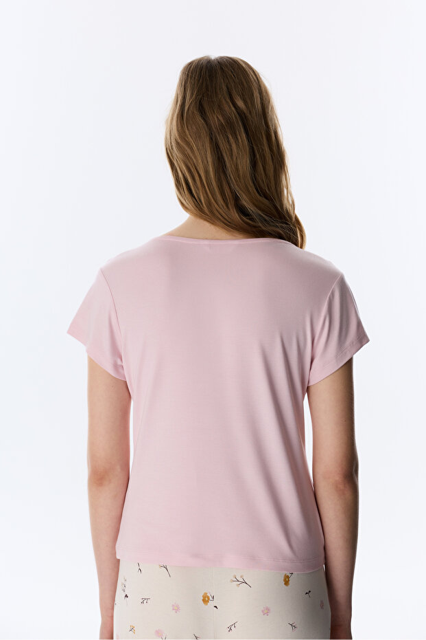 Pembe Margot Solid Tişört Pijama Üstü - 3