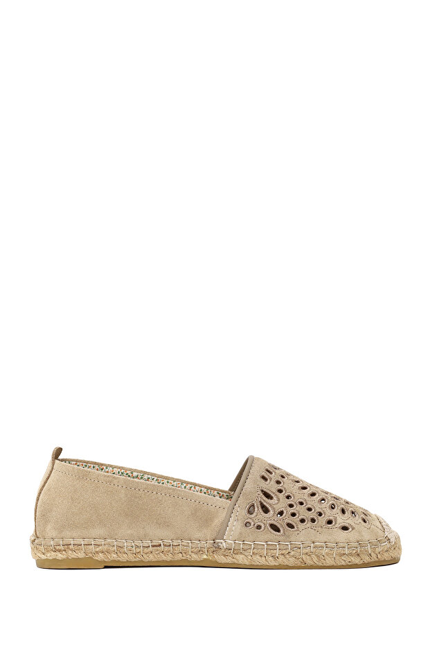Women's Light Beige Suede Leather Espadrille 26Pfd205110