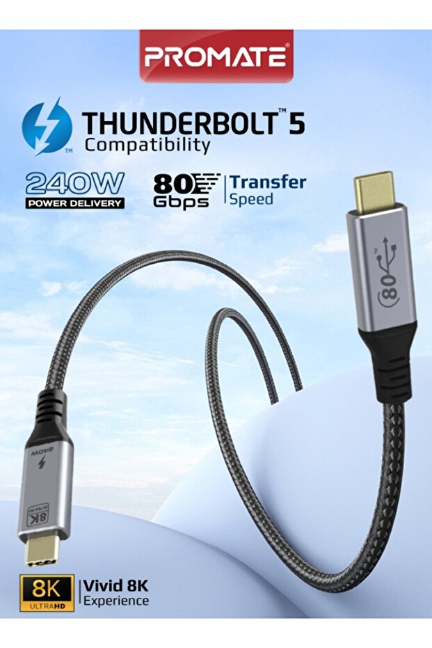 كابل USB4 بسرعة نقل بيانات 80 جيجابت في الثانية، يدعم توصيل طاقة 240 واط، يدعم عرض 8K فائق الدقة، كابل USB-C إلى USB-C بطول 1.2 متر، متوافق مع Thunderbolt 5، تصميم متين.
