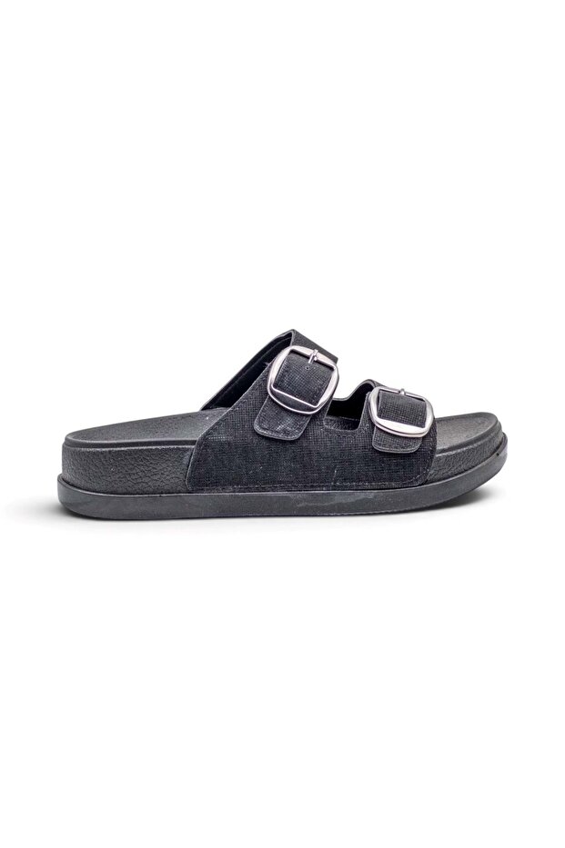 Elegance 7325 Double Buckle Silver Women's Slippers