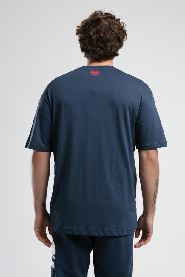 ITHACA Lacivert Bisiklet Yaka Nakışlı Oversize Erkek Tshirt - 3