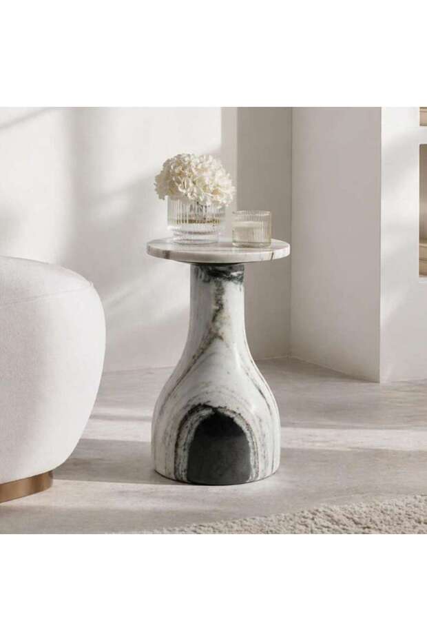 Craisal End Table Marble - White & Black