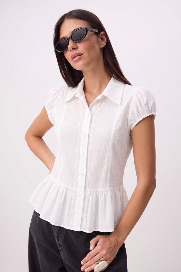 Balloon Sleeve Lace Detailed Flounce Skirt End Woven Blouse Ss26Bz0183