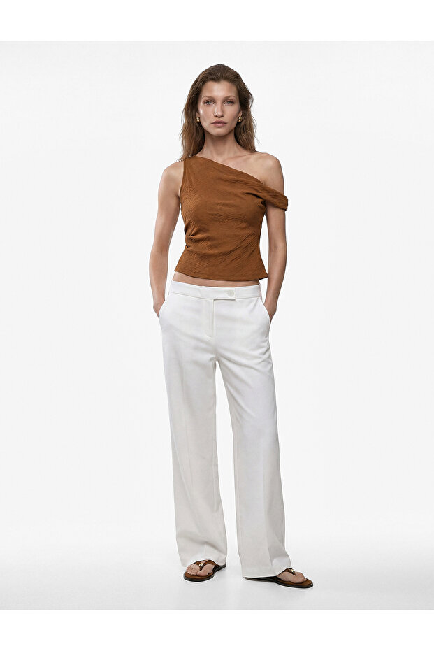 Linen Look Slim Fit Sleeveless Asymmetrical Cut Boat Neck Blouse