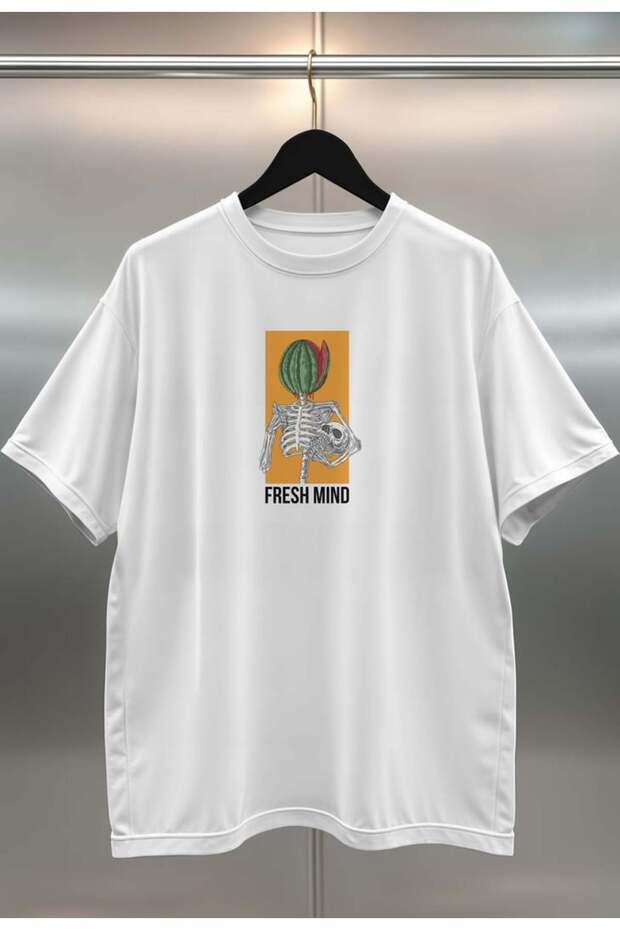 Fresh Mind Digital Print Oversize Unisex White T-Shirt
