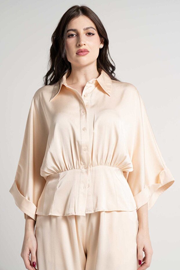 Women's Solid 3/4 Sleeve Button-Up Shirt