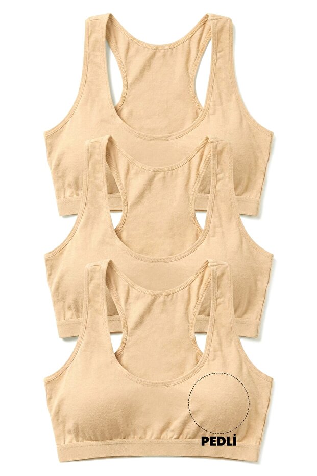 Girl's Bustier 3-Piece Thick Straps, Sports Cut, Padded (96% Cotton - 4% Elastane)