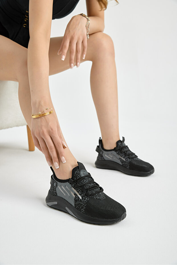 Unisex Black Smoked Light Sole Breathable Comfortable Sports Shoes