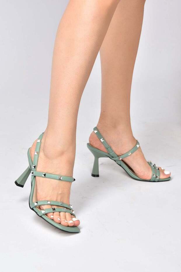 Green Staple Detailed Three-Stripe Women's Heeled Shoes K404571109