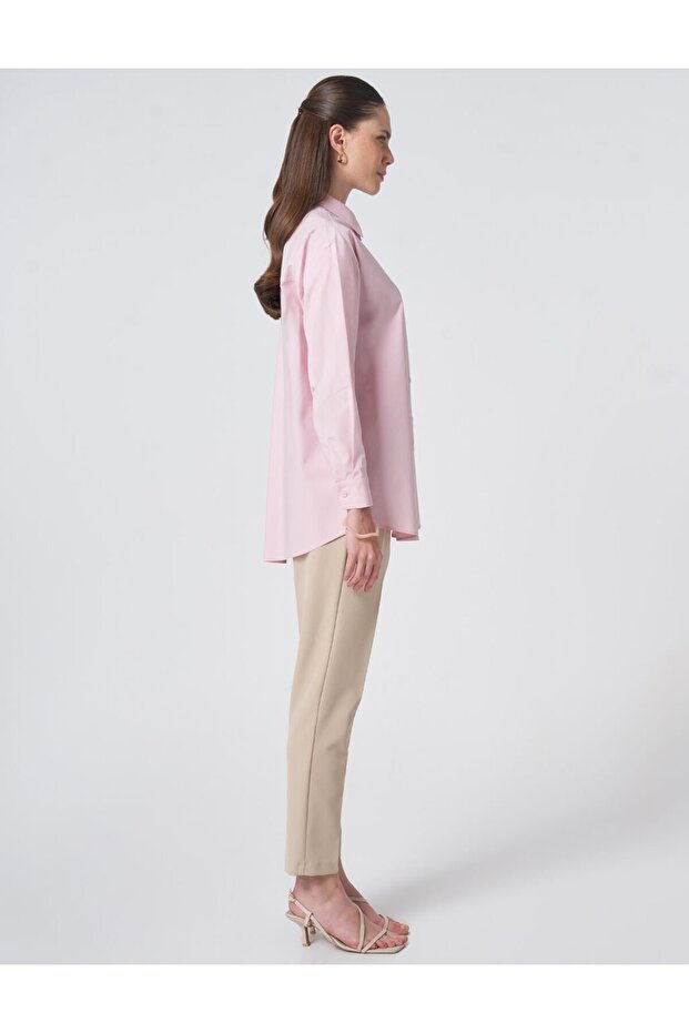 Buttoned Cotton Basic Shirt Powder - 6