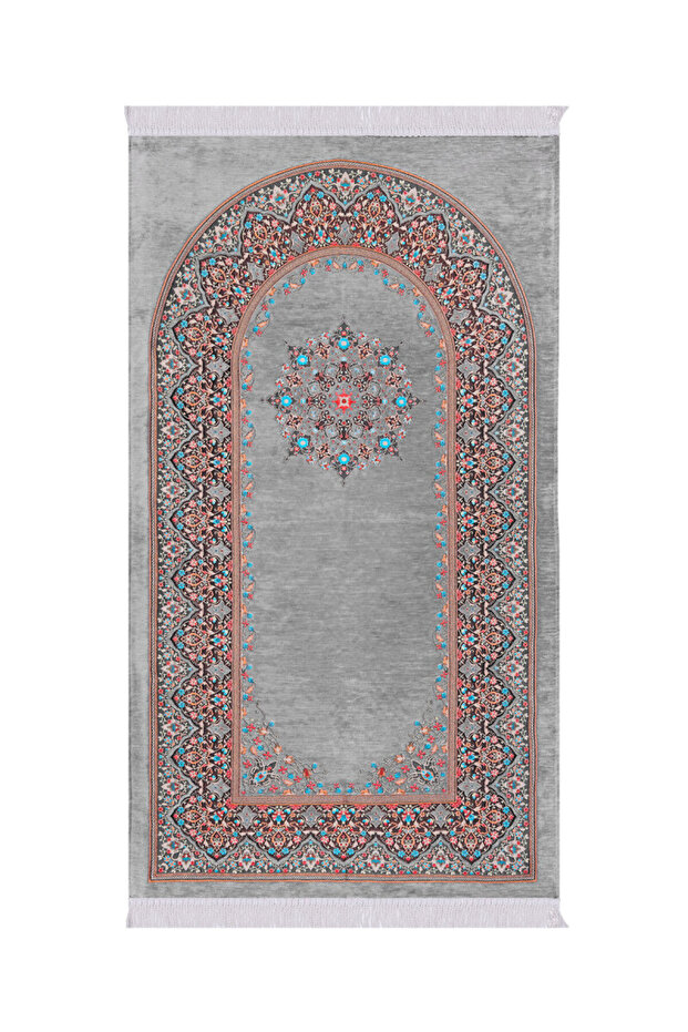 Gray Sunflower Pattern Embossed Special Woven Prayer Rug