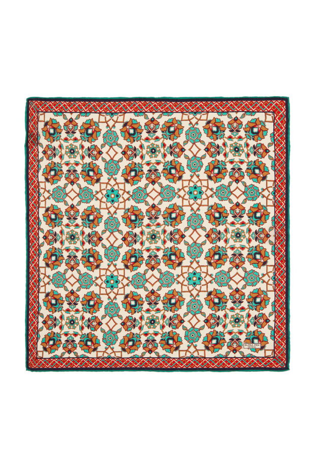 Ecru Tan Motif Pattern Silk Handkerchief