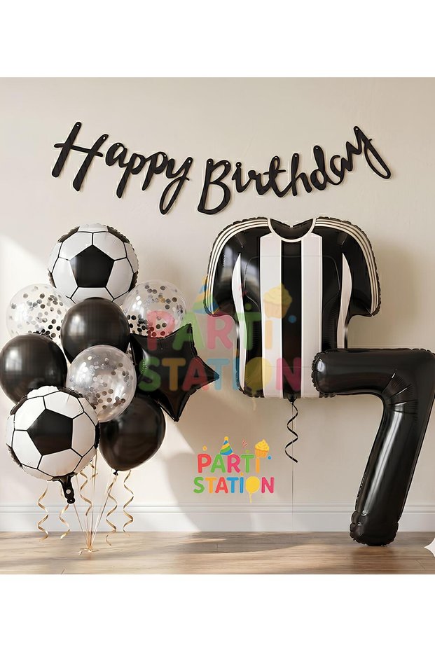 Black and White Balloon Set Black and White 7 Year Old Balloon Set Football Balloon Set Birthday Balloon Set