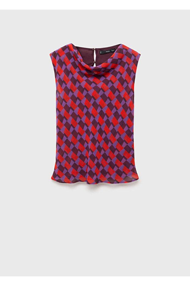 Blouse with Draped Collar Print - 3