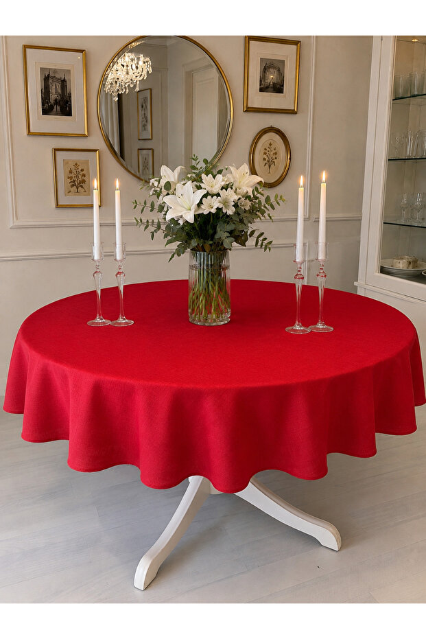 Royal Linen Textured Round Tablecloth Red