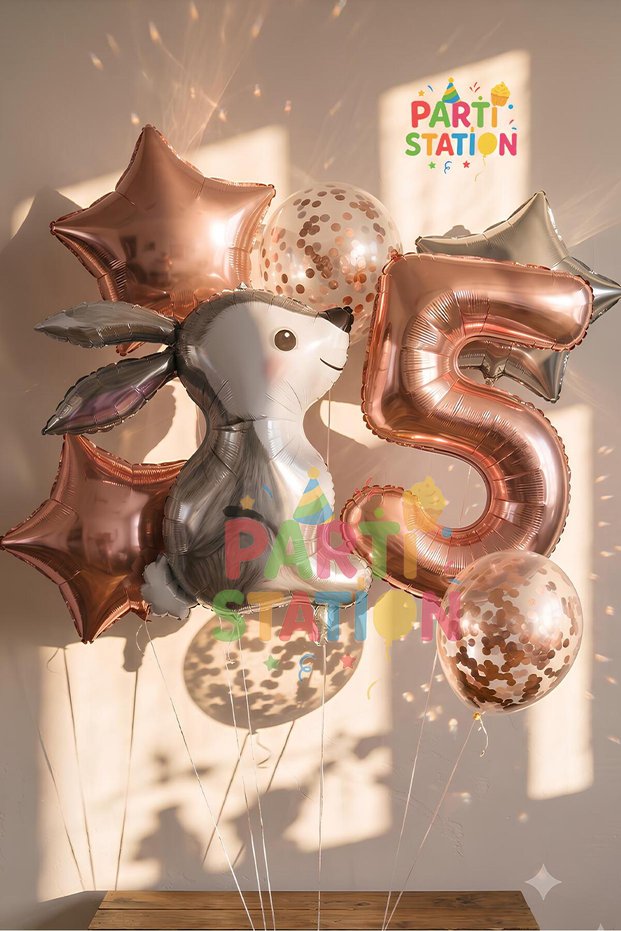 Rabbit 5 Year Old Balloon Set Star Balloon Foil Set Rabbit Concept Birthday Set Age Balloon Set